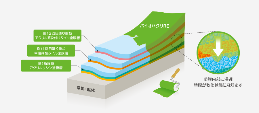 バイオハクリREの塗膜への浸透イメージ図